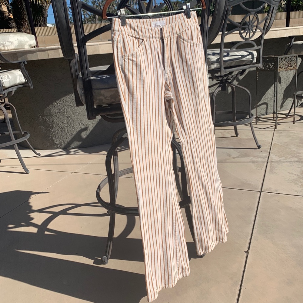 Anthropologie Orange and Cream Striped Pants Jeans - Picture 2 of 7